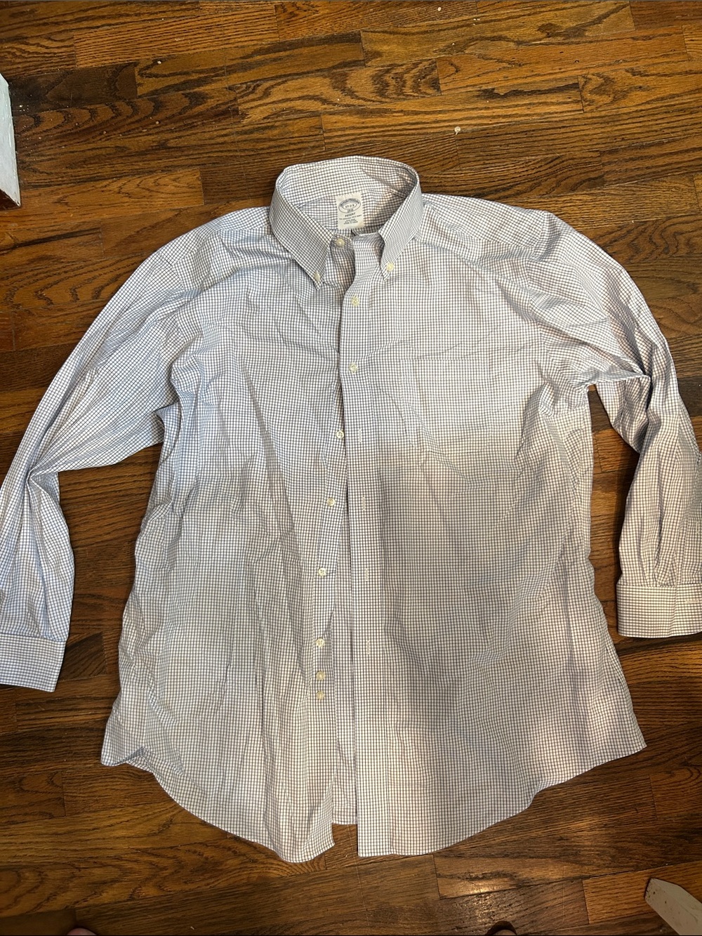 Brooks Brothers Blue and White Microcheck Button-Down Dress Shirt